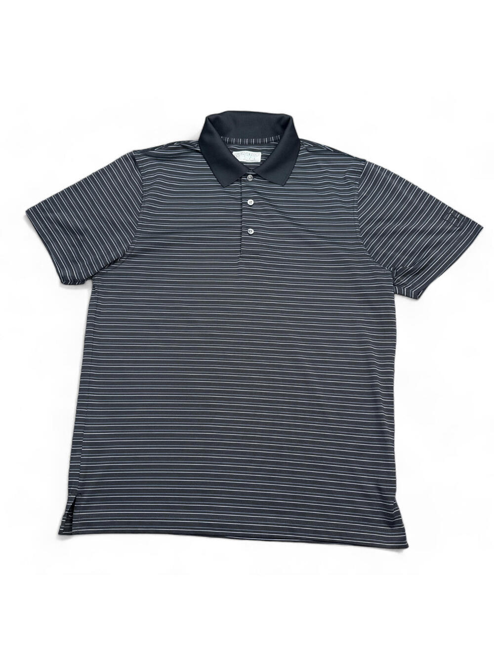 PGA Tour Polo Shirt Mens Size Large Black Striped Fitted Moisture Wick Golf